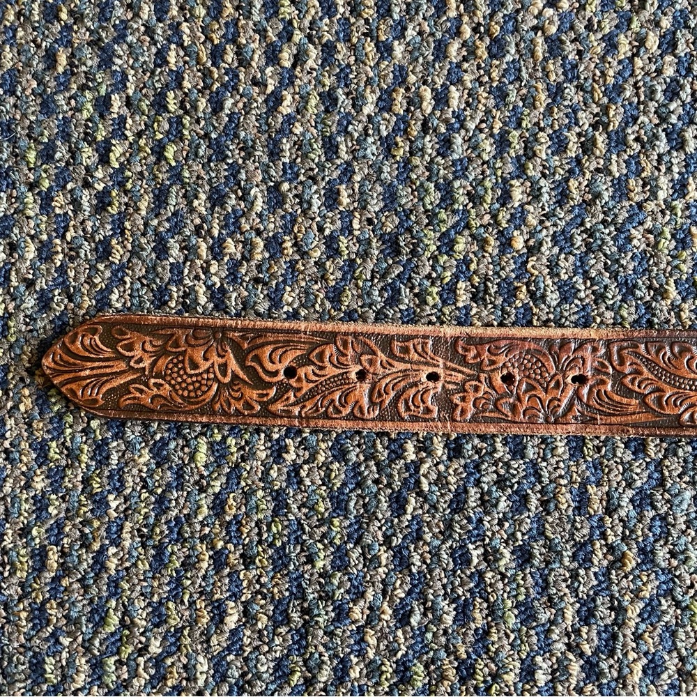 Embossed Genuine Leather Belt 51”Brown Bohemian Western - Picture 7 of 8
